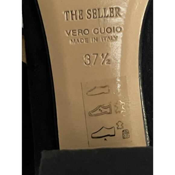 NEW The SELLER Block Heel Pump •37.5/. 7• Navy Suede Round Toe Heel Shoes ITALY - Picture 7 of 8